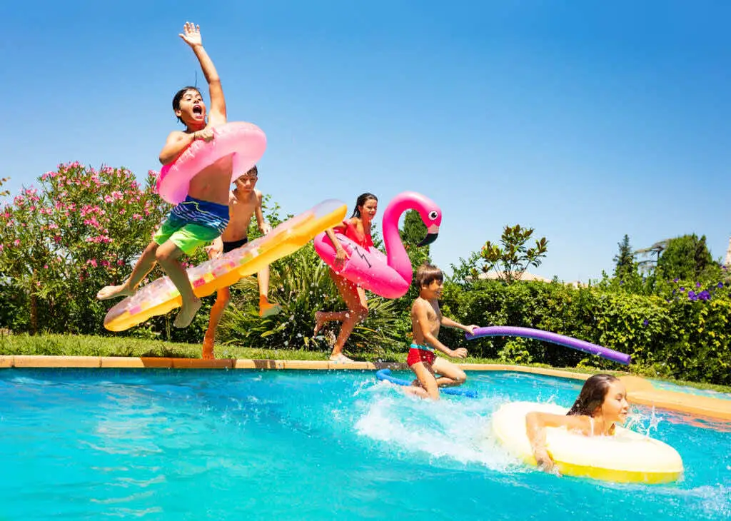 A clean backyard swimming pool ready for the spring selling season